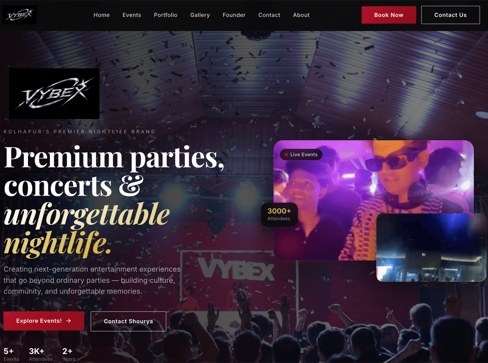 The event platform's public website, showing an event landing page with booking.